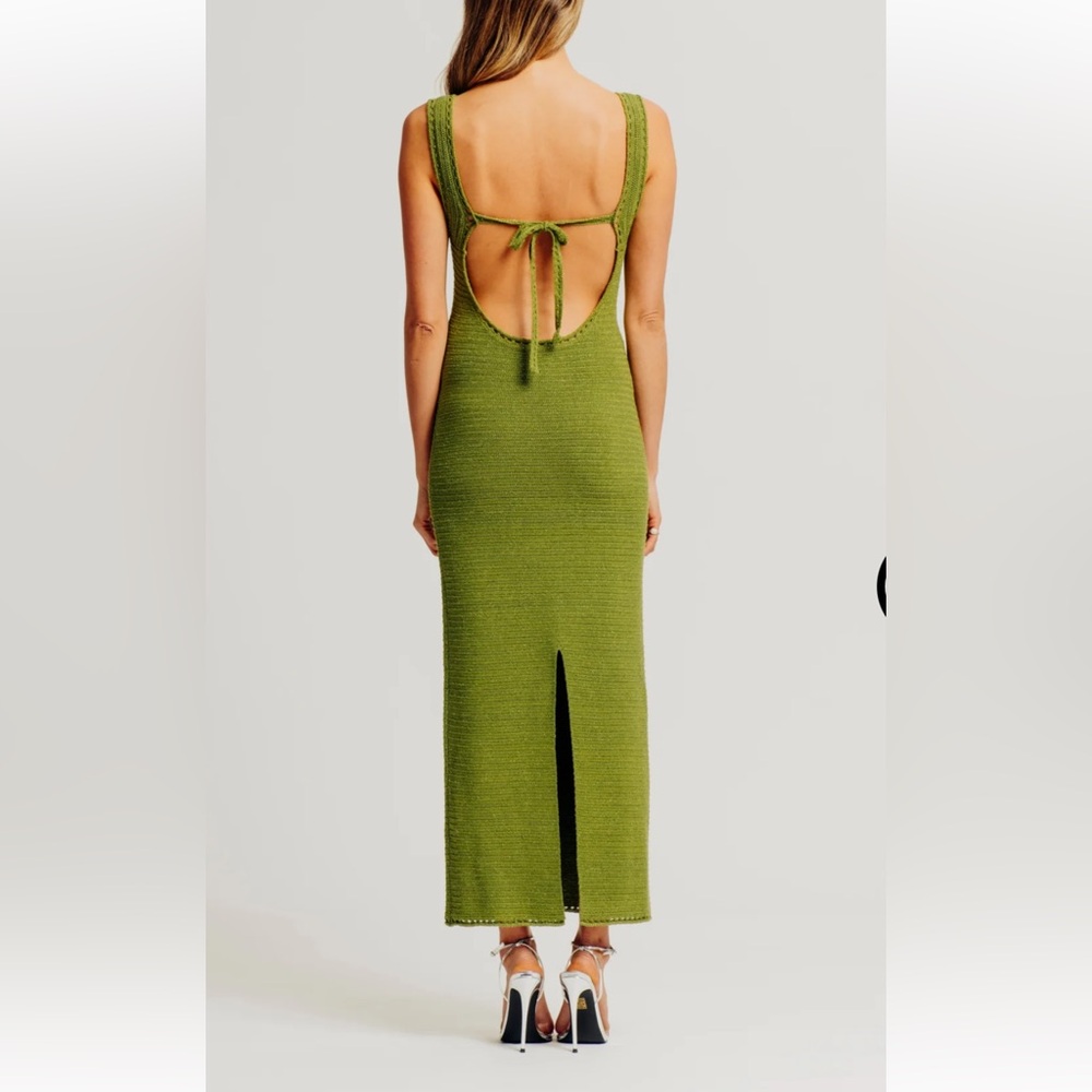 Torn by Ronny Kobo Madi Dress in metallic green sexy beach crochet midi sz m - Picture 3 of 15